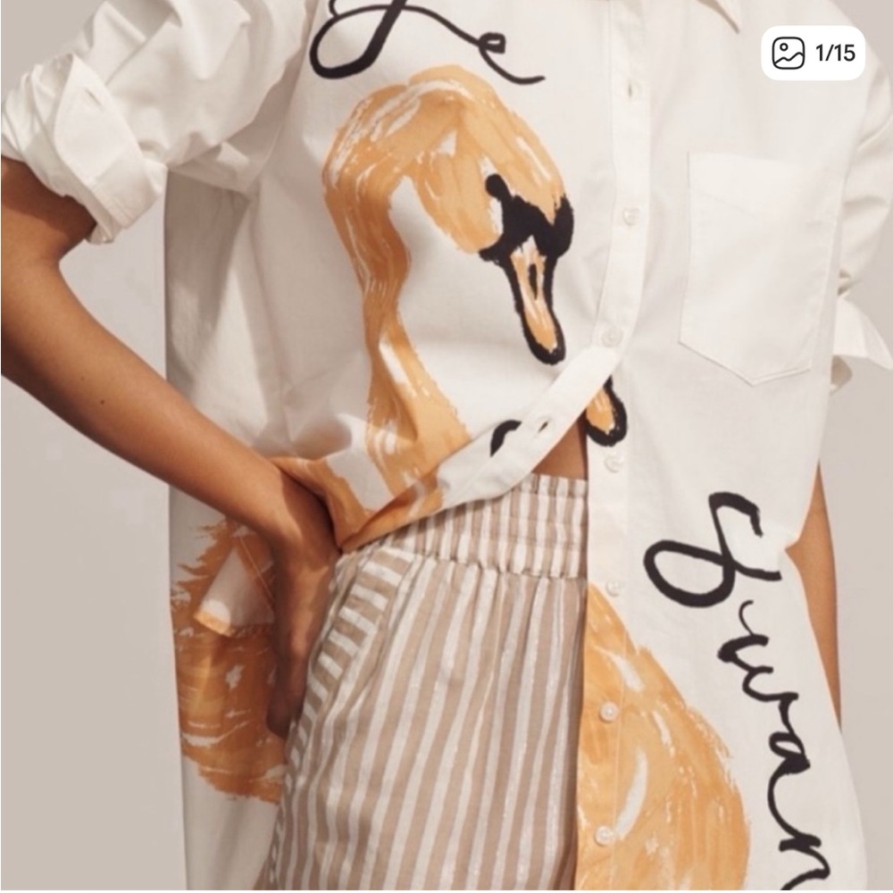 Maeve Anthropologie The Bennett Swan Button Down Shirt Blouse Size XLP